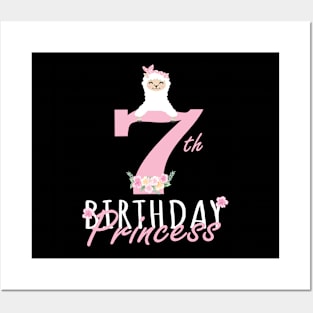 7th Birthday Princess Llama Girl Llamazing 7 Years Old Party graphic Posters and Art